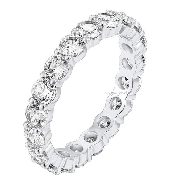 Anello Eternity Fascia In Oro Massiccio 14k Con Diamanti Sintetici DEF VS~VVS – Ipoallergenico, Non Sbiadisce - 2