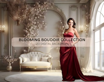Fondos digitales boudoir vintage: superposiciones florales para fotografía (20 PNG)