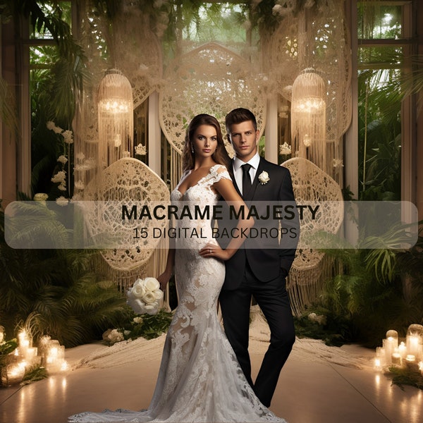 15 Digital Macrame Wedding Backdrop, Boho Curtain, Maternity Photo Background