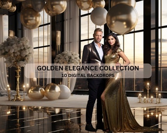 10 gouden ballon digitale achtergrond, achtergronden voor fotografen, moederschap digitale achtergrond, verlovingsfoto's