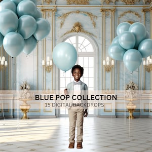 15 blauwe & gouden ballon digitale achtergronden, kinderen, moederschap overlays, Photoshop overlays, studio achtergronden, fotografie digitale achtergrond