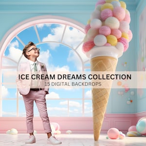 15 Eiscreme digitale Hintergründe, digitale Hintergründe für Kinder, Märchen-Hintergrund, Süßigkeiten-Hintergrund-Overlays, Fantasy-Verbund