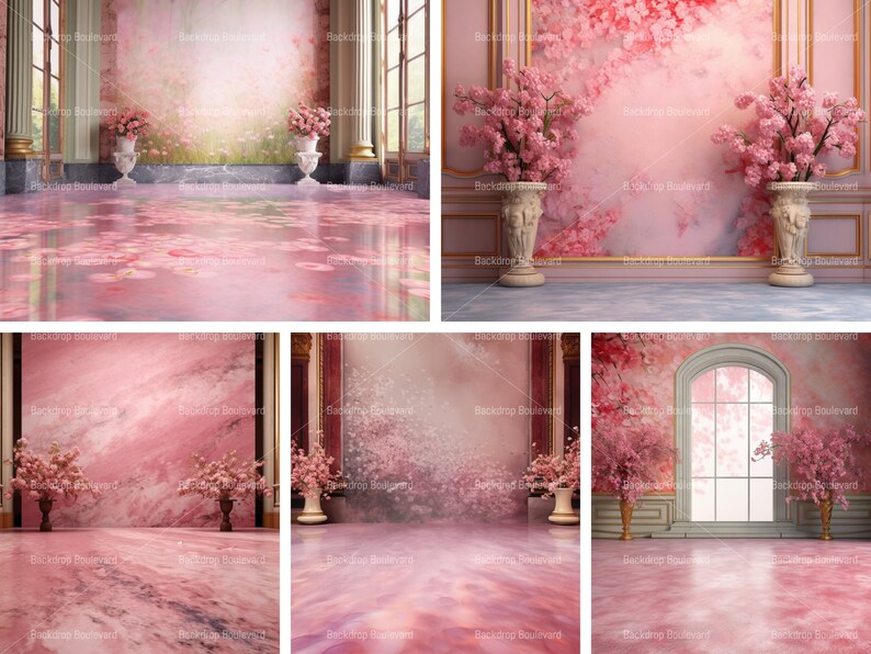 15 X Pink Blossom Floral Digital Backdrops, Studio Backdrop Overlays ...