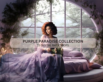 Purple Bedroom Digital Backdrops: Fine Art Photography Overlays (Digital Download)