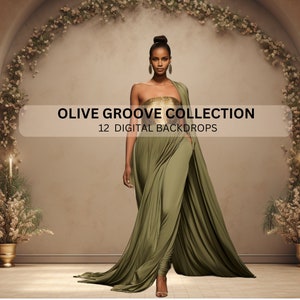 12 Olive Groove Digital Backdrops, Photoshop Overlays, Maternity Portrait Backdrops, Studio Photography Digital Background