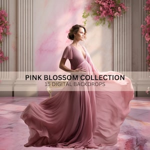 15 x Pink Blossom Floral Digital Backdrops, Studio Backdrop Overlays, Maternity Backdrop Overlays, Photoshop Overlays