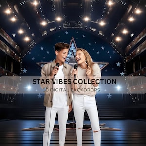 Stage Lights Digital Backdrop: Theater Photo Overlays (10 PNG)