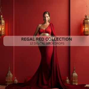 12 Regal Red Digital Backdrops: Elegant Photo Overlays (JPG)