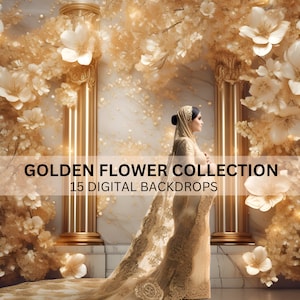 15 Gold Floral Digital Backdrops, Maternity Backdrops, Maternity Digital Backdrops, Overlays for Photoshop, Wedding