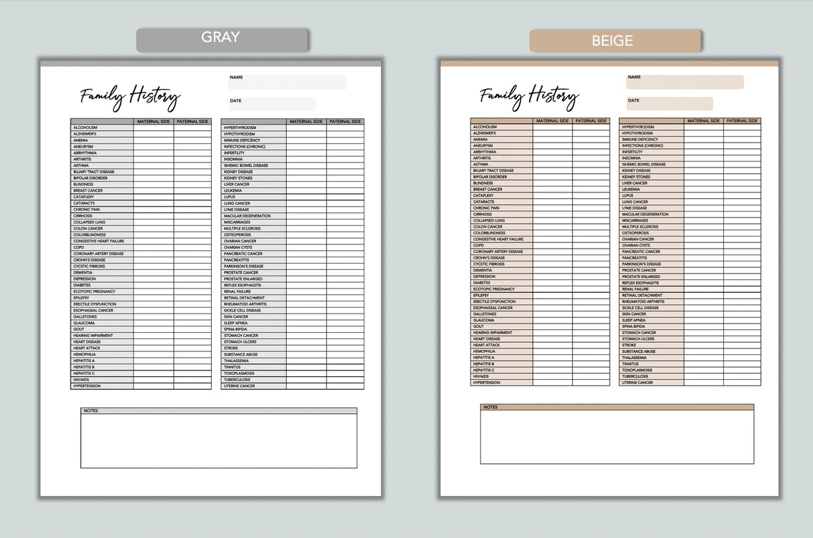 Printable Family Medical History Checklist 11 Color Schemes 84 Family Printable family medical history checklist 11 color schemes 84 family