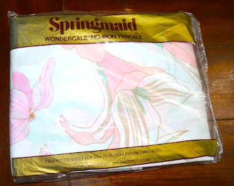 Vintage Springmaid Wondercale No-Iron Percale Floral Twin Fitted Sheet - SEALED