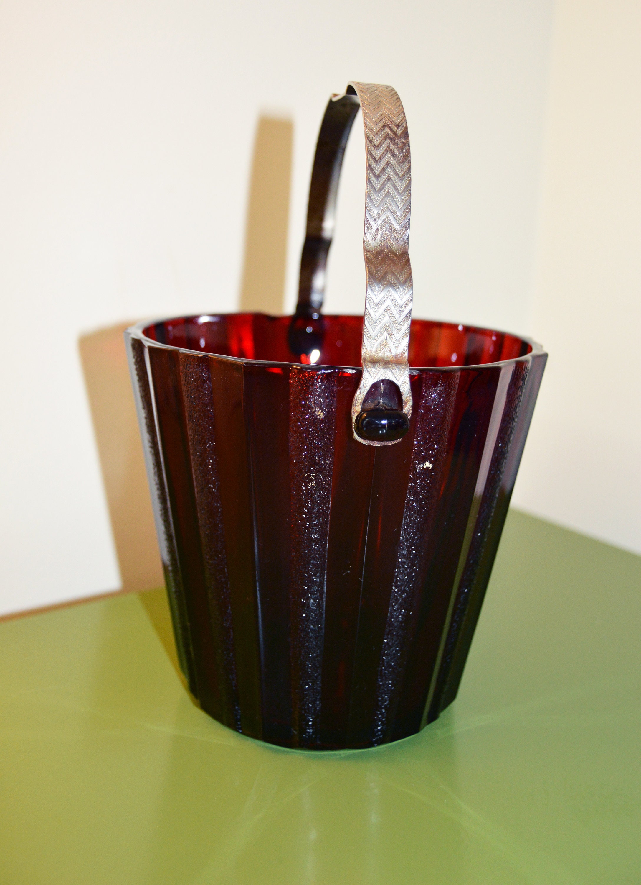 Anchor Hocking Ruby Red Ice Bucket - Removable Handle - Etsy