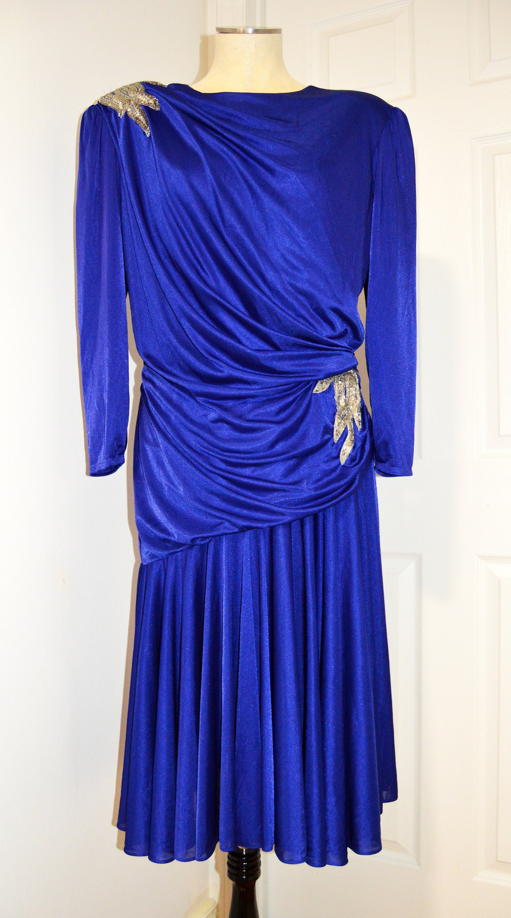 VTG ABBY KENT Royal Blue Drape and Applique Cocktail 80s Dress Sz 14 - Etsy