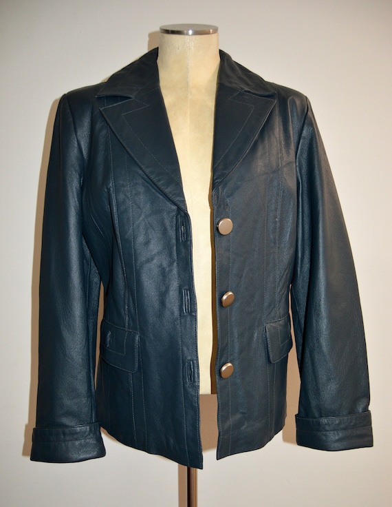 TERRY LEWIS Blue Leather Women's Blazer Jacket sz 