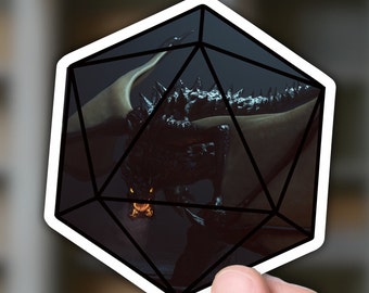 D&D Sticker, DND, Dungeons and Dragons Stickers, DM, Natural One, Geeky Stickers, Gift for Nerd, Scary Dragon d20, Geek Accessories