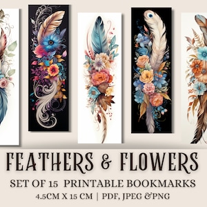 15 Boho Printable Bookmarks | Floral Bookmark | Bookmarks for Her | DIY Bookmarks | Bookworm Gift Idea | Printable Bookmarks Book Club