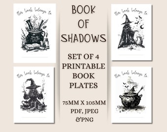 Book of Shadows Book Plates Printable Book Plate Wicca, black and white Grimoire Book Plate for Spell Book Printable Book Lover Bookish Gift