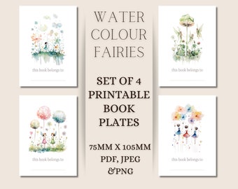 Aquarell Feenbuch Teller: Set von 4 druckbaren Designs (digitaler Download)
