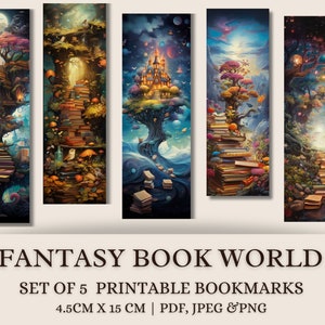 Marcadores imprimíveis do Fantasy Book World: Pilha de livros mágicos (download digital)