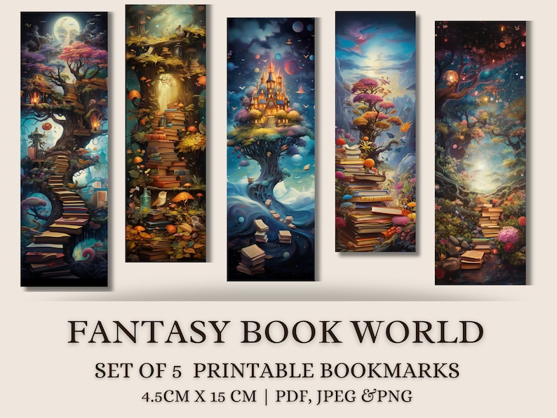 Set of 5 Fantasy World Printable Bookmarks Printable Fantasy Bookmark ...