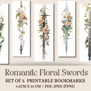 Zakładki do druku Floral Swords | Zakładki fantasy | Zakładki romantyczne | Zakładki do druku Floral Swords dla niej | Zakładka dla czytelnika | Wydrukowalne zakładki Book Club