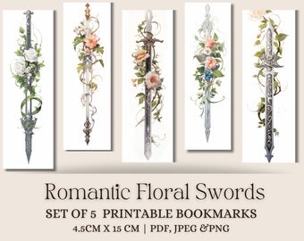 Floral Swords Bookmarks: Romantic Fantasy Reader Gift (Digital Download)