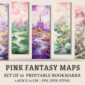 Pink Fantasy Map Bookmarks: Reader Gift, Booktok Prop (Digital Download)