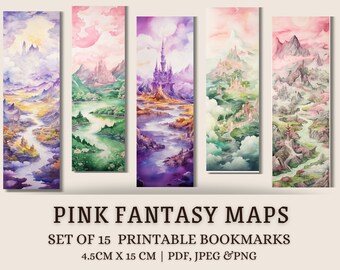 Pink Fantasy Map Bookmarks: Reader Gift, Booktok Prop (Digital Download)