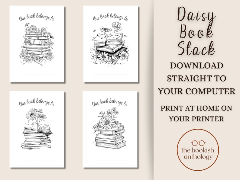 Daisy Book Stack Printable Book Plates, Floral Gift (digital Download ...