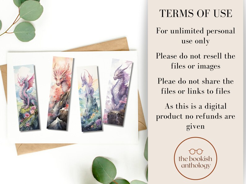 Watercolor Dragon Printable Bookmarks: Fantasy Romance Set of 10 ...