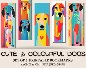 Marcapáginas imprimibles para amantes de los perros, marcapáginas de cachorros adorables, marcapáginas divertidos para amantes de los perros, marcapáginas coloridos de cachorros para imprimir, marcapáginas DIY para imprimir en casa.