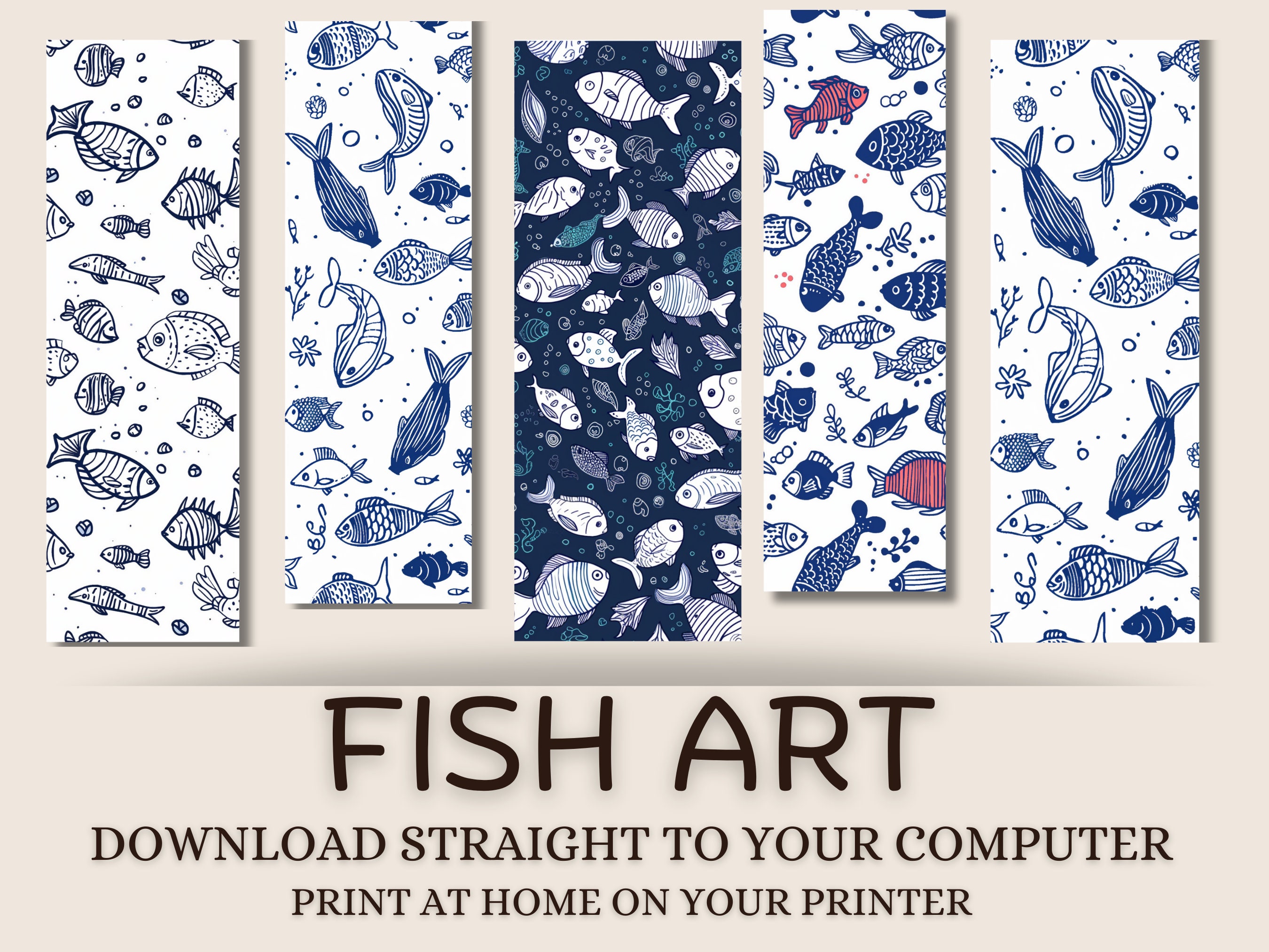 Fish Bookmark Pattern 10 Fish Printable Bookmarks | Sea Creature Bookmark | Pattern Bookmark ...