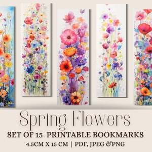 Spring Floral Bookmarks: Watercolor Flower Bundle (Digital Download)