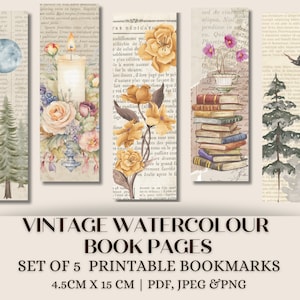 Vintage Floral Bookmarks: Watercolor Printable Book Pages (Digital Download)
