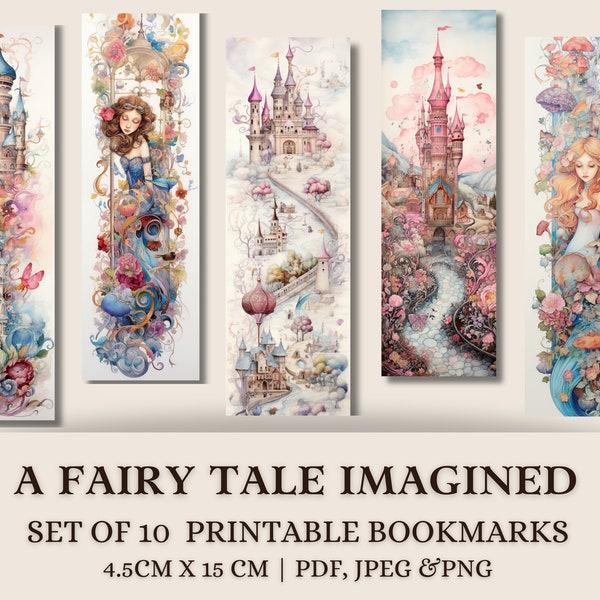 Set of 10 fairy tale imagined bookmarks printable watercolour bookmark bookmark digital download for book lover gift printable boomarks