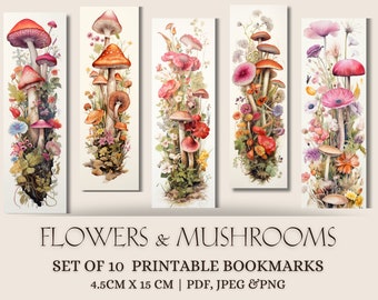 Floral Mushroom Bookmarks: Vintage Nature Designs (Digital Download)