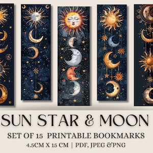 Sun and Moon Printable Bookmarks | Starry Night Bookmarks | Witchy Bookmarks for Women | DIY Bookmarks | Celestial Bookmarks | Bookish Gift
