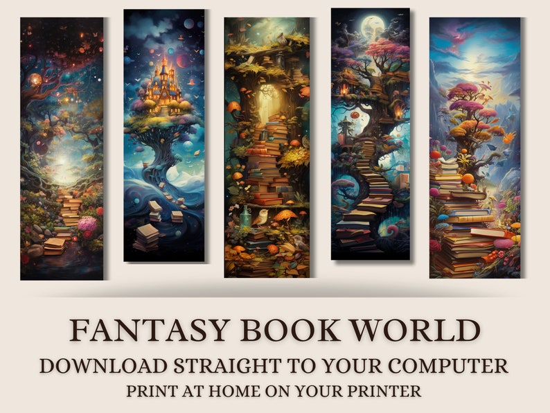 Set of 5 Fantasy World Printable Bookmarks Printable Fantasy Bookmark ...