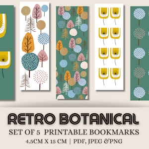 Retro Floral Bookmarks: Funky Botanical Prints (PDF, JPEG, PNG)