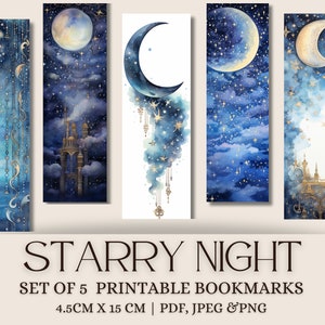 Moon & Stars Printable Bookmark | Celestial Bookmark Printable | Galaxy Night Sky Bookmark | Moon Bookmark | Fantasy Bookmark | DIY Bookmark