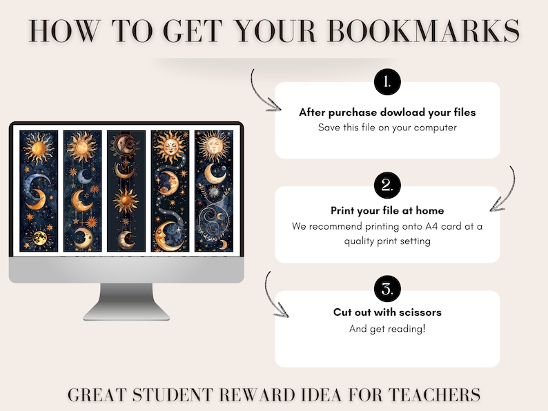 Computer Monitor Bookmarks Sun and Moon Printable Bookmarks, Celestial Designs, Digital Download ...