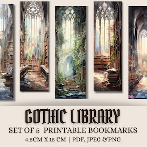 Gothic Library Bookmarks: Watercolor Cathedral Set of 5 (Digital Download)