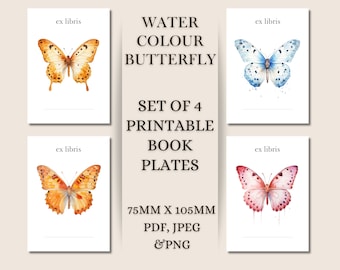 Ex libris de mariposa, ex libris imprimibles, idea de regalo para imprimir en casa, regalo imprimible para amantes de los libros, regalo literario DIY