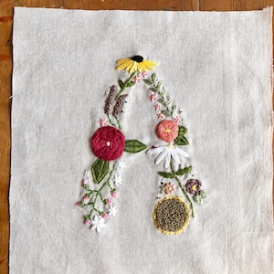Hand-sewn wildflower &quot;A&quot; initial