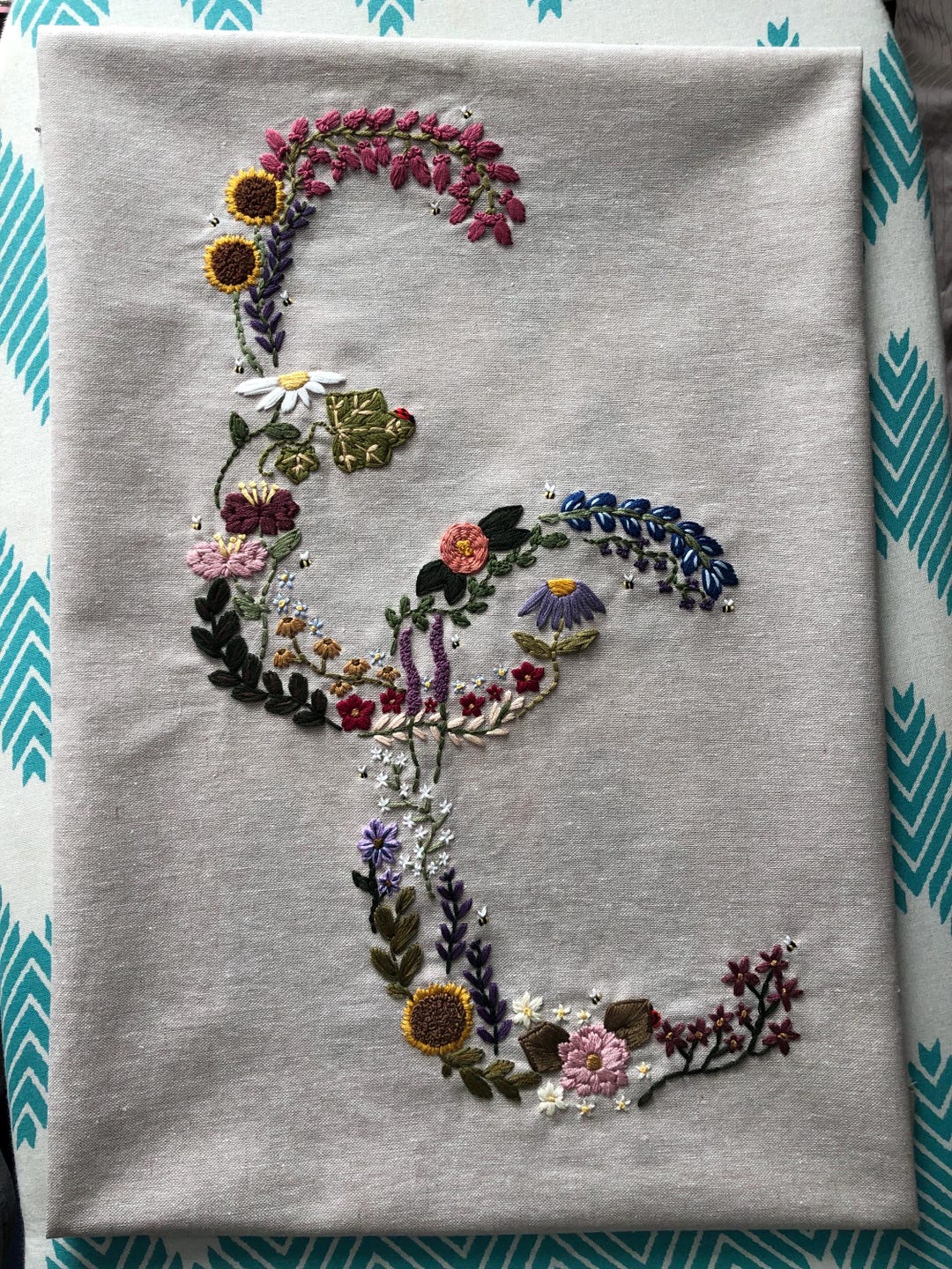 CUSTOM Hand-sewn Wildflower Initial Monogram, Wedding Monogram, Made to ...