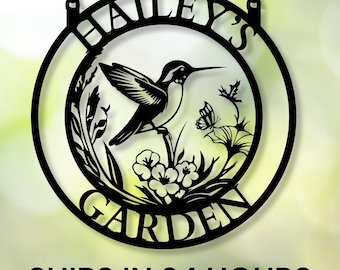 Custom Hummingbird Metal Garden Decor / Hummingbird Garden Sign / Personalized Garden Decor / Custom Garden Name Sign / Hummingbird wall art