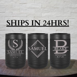 Groomsmen Proposal / Personalized Stainless Steel Can Cooler Engraved Tumbler / Groomsmen Gifts / Beer Can Holder / Bachelor Party Gift Guy