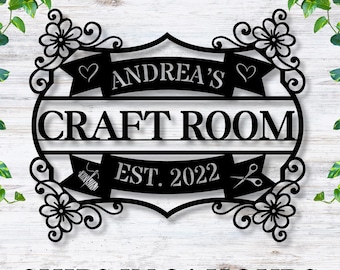 Personalized Metal Craft Room Sign – Custom Name Wall Art for Crafting Space / Sewing Room / She Shed Decor / Gift for Her / Crafting Room