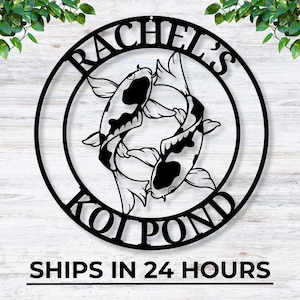 Personalized Metal Koi Pond Sign, Custom Outdoor Pond Decor, Koi Fish Name Plate, Garden Wall Art, Rustic Metal Pond Sign, Unique Pond Gift