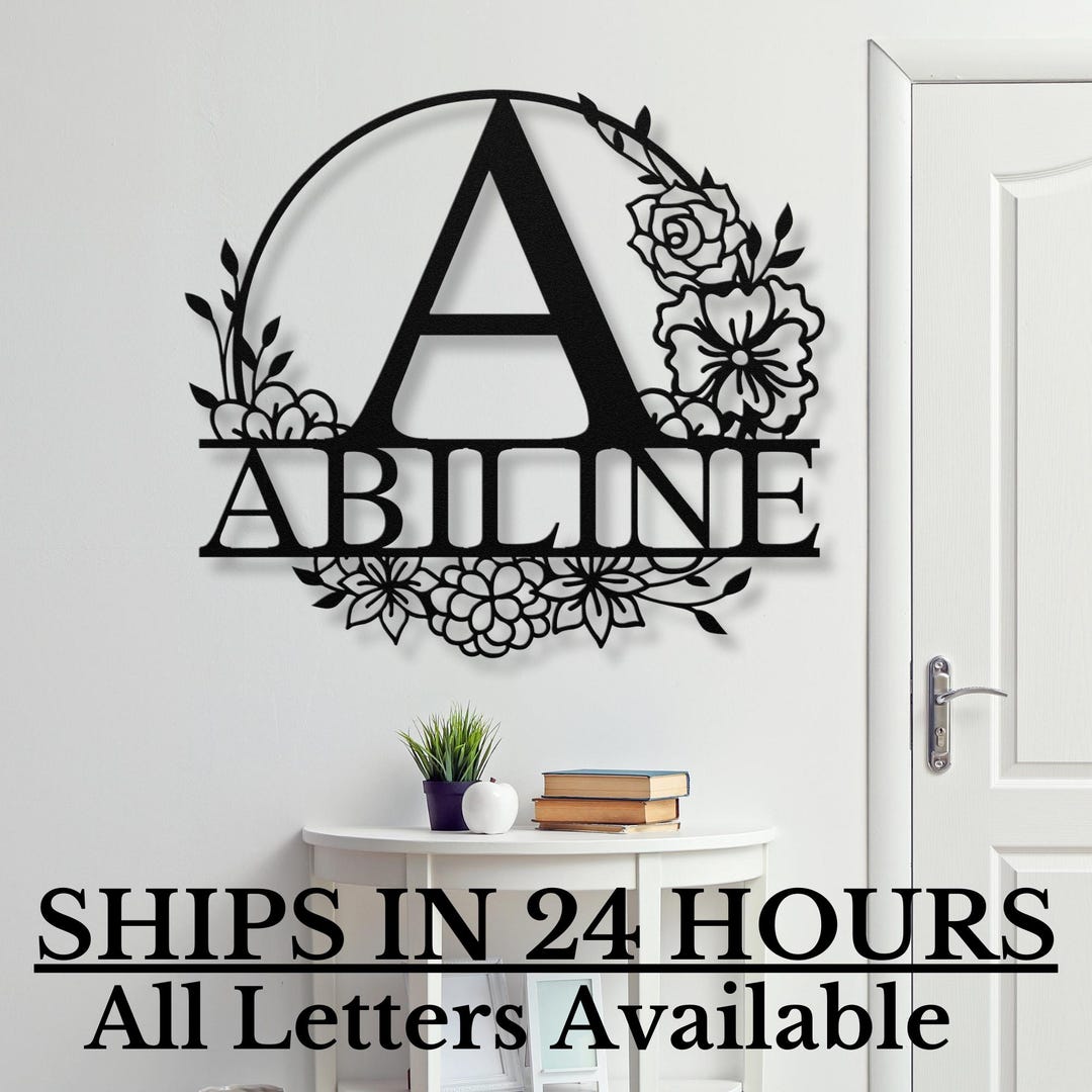 Custom Metal Family Name Sign – Personalized Floral Last Name Wall Art ...